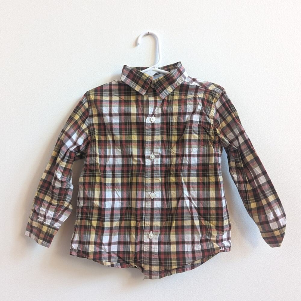 Janie And Jack Button Down Shirt Boys Sz 3 Fall Thanksgiving Brown Plaid